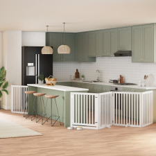 vidaXL fehér nyárfa 8 paneles összecsukható kutyakapu ajtóval 640 cm szállítóbox, fekhely kutyáknak