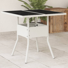 vidaXL Fehér polyrattan üveglapos kerti asztal 80 x 80 x 75 cm kerti bútor