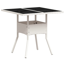 vidaXL fehér polyrattan üveglapos kerti asztal 80 x 80 x 75 cm (368132) kerti bútor