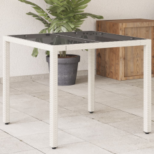 vidaXL fehér polyrattan üveglapos kerti asztal 90 x 90 x 75 cm kerti bútor