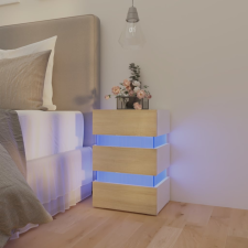 vidaXL fehér-sonoma színű forgácslap LED-es éjjeliszekrény 45x35x67 cm bútor