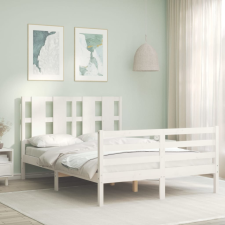 vidaXL fehér tömör fa ágykeret fejtámlával 140 x 200 cm ágy és ágykellék