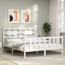 vidaXL fehér tömör fa ágykeret fejtámlával 160 x 200 cm ágy és ágykellék