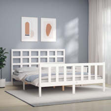 vidaXL fehér tömör fa ágykeret fejtámlával 160 x 200 cm ágy és ágykellék