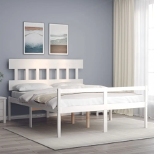 vidaXL fehér tömör fa ágykeret fejtámlával 160 x 200 cm ágy és ágykellék