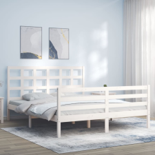 vidaXL fehér tömör fa ágykeret fejtámlával 5FT King Size ágy és ágykellék