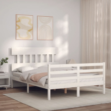 vidaXL fehér tömör fa ágykeret fejtámlával Small Double ágy és ágykellék