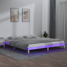 vidaXL fehér tömör fa ágykeret LED-világítással 140 x 190 cm ágy és ágykellék