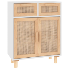 vidaXL fehér tömör fenyő/természetes rattan tálalószekrény 60x30x75 cm (345636) bútor