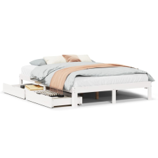 vidaXL fehér tömör fenyőfa ágykeret fiókokkal 150 x 200 cm (3301951) ágy és ágykellék