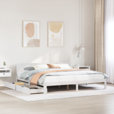 vidaXL fehér tömör fenyőfa ágykeret fiókokkal 200 x 200 cm ágy és ágykellék