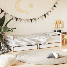 vidaXL Fehér tömör fenyőfa gyerekágy keret fiókkal 90x190 cm ágy és ágykellék