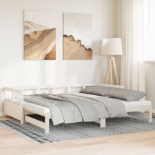 vidaXL fehér tömör fenyőfa kihúzható kanapéágy matracokkal 90 x 200 cm bútor