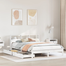 vidaXL fehér tömör fenyőfa könyvespolcos ágy matrac nélkül 135x190 cm ágy és ágykellék
