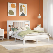 vidaXL fehér tömör fenyőfa könyvespolcos ágy matrac nélkül 135x190 cm ágy és ágykellék