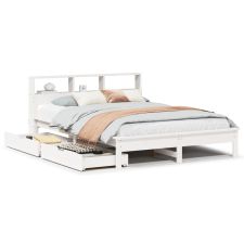 vidaXL fehér tömör fenyőfa könyvespolcos ágy matrac nélkül 135x190 cm (3309825) ágy és ágykellék