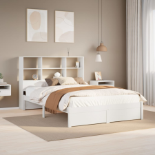 vidaXL fehér tömör fenyőfa könyvespolcos ágy matrac nélkül 140x190 cm ágy és ágykellék