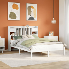 vidaXL fehér tömör fenyőfa könyvespolcos ágy matrac nélkül 140x190 cm ágy és ágykellék