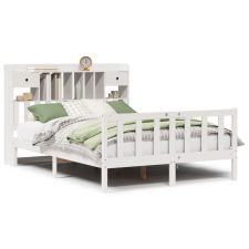 vidaXL fehér tömör fenyőfa könyvespolcos ágy matrac nélkül 140x190 cm (3321736) ágy és ágykellék