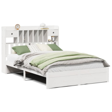 vidaXL fehér tömör fenyőfa könyvespolcos ágy matrac nélkül 140x190 cm (3322412) ágy és ágykellék