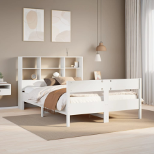 vidaXL fehér tömör fenyőfa könyvespolcos ágy matrac nélkül 140x200 cm ágy és ágykellék