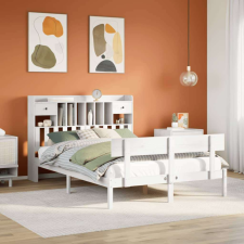 vidaXL fehér tömör fenyőfa könyvespolcos ágy matrac nélkül 140x200 cm ágy és ágykellék
