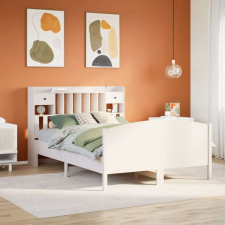 vidaXL fehér tömör fenyőfa könyvespolcos ágy matrac nélkül 140x200 cm ágy és ágykellék