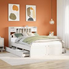 vidaXL fehér tömör fenyőfa könyvespolcos ágy matrac nélkül 150x200 cm ágy és ágykellék