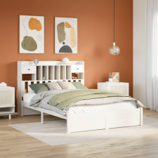 vidaXL fehér tömör fenyőfa könyvespolcos ágy matrac nélkül 150x200 cm ágy és ágykellék