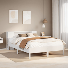 vidaXL fehér tömör fenyőfa könyvespolcos ágy matrac nélkül 160x200 cm ágy és ágykellék