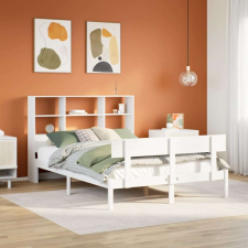 vidaXL fehér tömör fenyőfa könyvespolcos ágy matrac nélkül 160x200 cm ágy és ágykellék