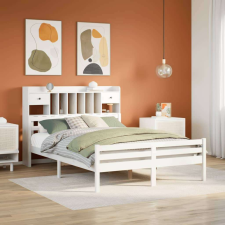 vidaXL fehér tömör fenyőfa könyvespolcos ágy matrac nélkül 160x200 cm ágy és ágykellék