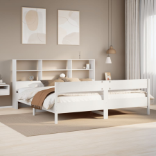 vidaXL fehér tömör fenyőfa könyvespolcos ágy matrac nélkül 180x200 cm ágy és ágykellék