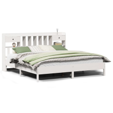 vidaXL fehér tömör fenyőfa könyvespolcos ágy matrac nélkül 180x200 cm (3322901) ágy és ágykellék