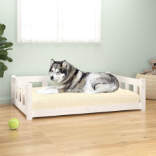 vidaXL Fehér tömör fenyőfa kutyaágy 105,5x75,5x28 cm (833258) szállítóbox, fekhely kutyáknak