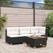 vidaXL fekete 3 személyes polyrattan kerti kanapé párnákkal kerti bútor