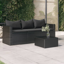 vidaXL fekete 3 személyes polyrattan kerti kanapé párnákkal kerti bútor