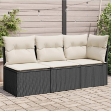 vidaXL fekete 3 személyes polyrattan kerti kanapé párnákkal kerti bútor