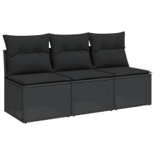 vidaXL fekete 3 személyes polyrattan kerti kanapé párnákkal (365988) kerti bútor