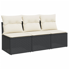 vidaXL fekete 3 személyes polyrattan kerti kanapé párnákkal (366015) kerti bútor