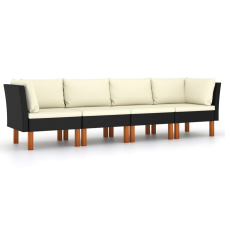 vidaXL fekete 4 személyes polyrattan kerti kanapé párnákkal kerti bútor