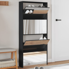 vidaXL fekete 4 szintes cipőszekrény tükörrel 63 x 17 x 134 cm bútor