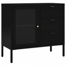 vidaXL fekete acél és edzett üveg tálalószekrény 75 x 35 x 70 cm bútor