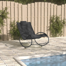 vidaXL fekete acél és textilén napozóágy párnával kerti bútor
