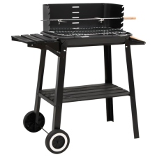 vidaXL fekete acél faszenes BBQ grillező kerekekkel (315386) grillsütő