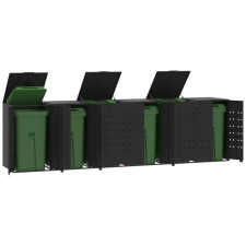 vidaXL fekete acél kerekes tároló 6 szemeteskukához 414 x 79 x 117 cm kerti tárolás