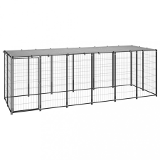 vidaXL fekete acél kutyakennel 330 x 110 x 110 cm szállítóbox, fekhely kutyáknak