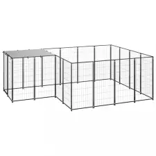 vidaXL fekete acél kutyakennel 6,05 m² szállítóbox, fekhely kutyáknak