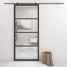 vidaXL fekete alumínium és ESG üveg tolóajtó 90 x 205 cm építőanyag