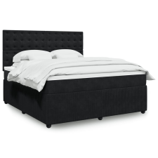 vidaXL fekete bársony rugós ágy matraccal 180x200 cm ágy és ágykellék